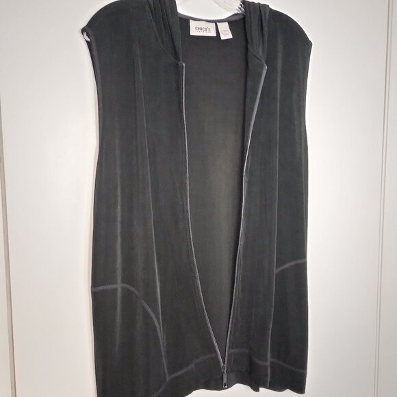 Chico's Travelers Black Hooded Zip Front Vest Sz 3 - Picture 4 of 8